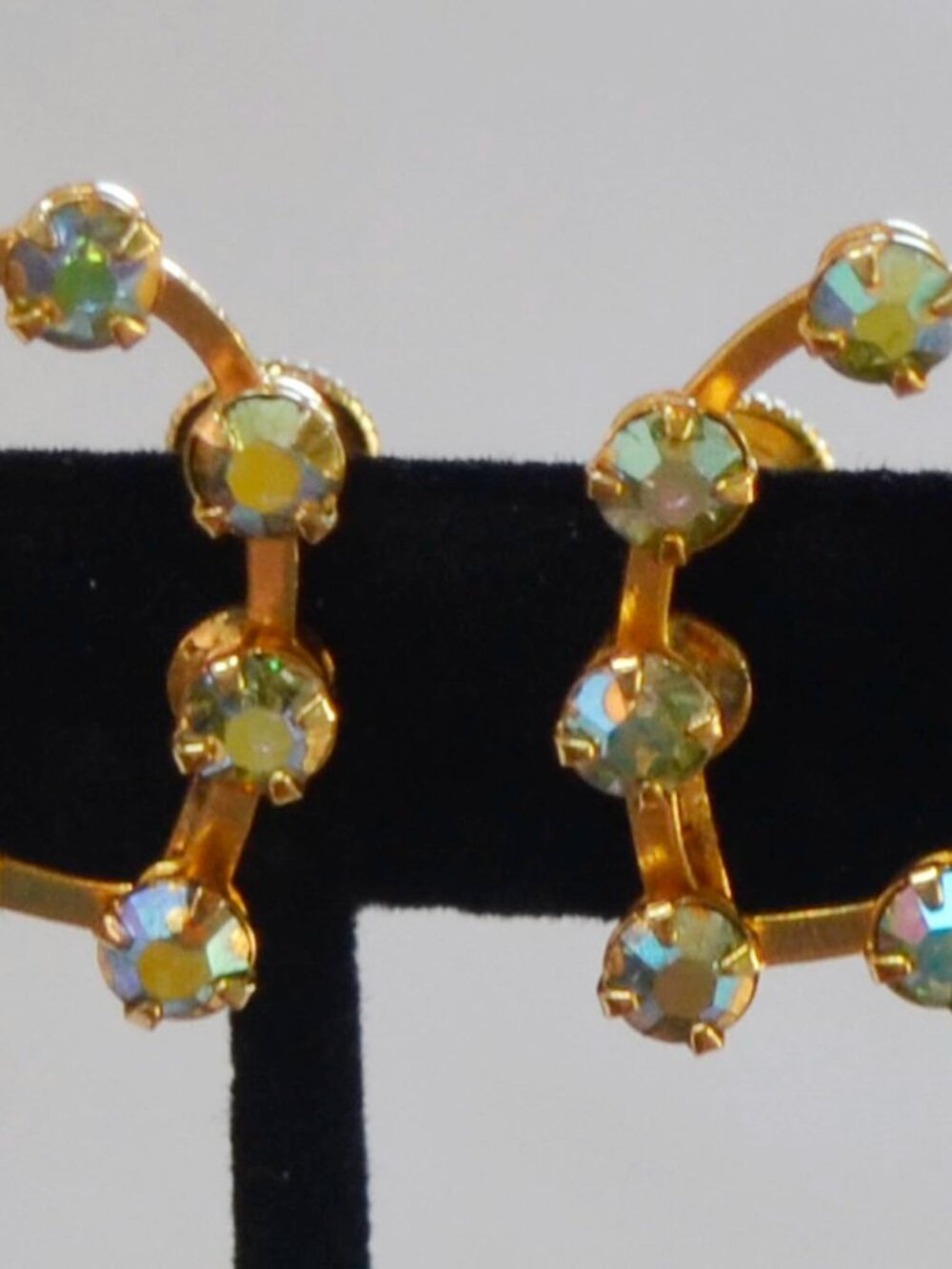 Vintage Open Heart Earrings with Blue/Green Translucent Stones